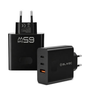 Blavec laidinis įkroviklis BC-11 GaN - USB + 2xTyp C - QC PD 65W 3A (TCBC11G-U2CB653A) juodos spalvos - Image 3