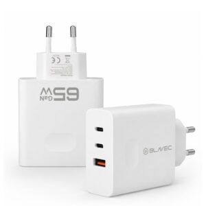 Blavec laidinis įkroviklis BC-11 GaN - USB + 2xTyp C - QC PD 65W 3A (TCBC11G-U2CW653A) baltos spalvos - Image 3