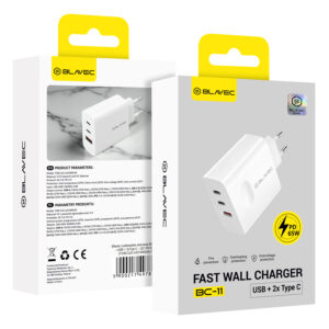 Blavec laidinis įkroviklis BC-11 GaN - USB + 2xTyp C - QC PD 65W 3A (TCBC11G-U2CW653A) baltos spalvos - Image 6