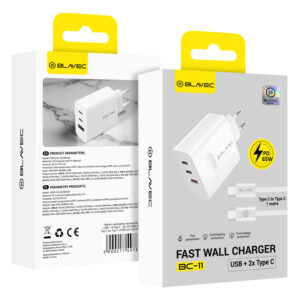 Blavec laidinis įkroviklis BC-11 GaN - USB + 2xTyp C - QC PD 65W 3A z kablem Typ C į Typ C (TCBC11G-U2CW653A) baltos spalvos - Image 6