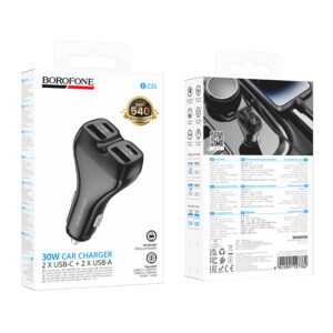 Borofone automobilinis įkroviklis BZ35 Leader - 2 x Typ C + 2 x USB - PD 30W juodos spalvos - Image 8