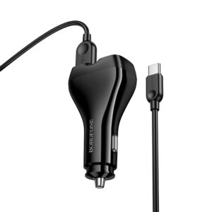 Borofone automobilinis įkroviklis BZ35 Leader - 2 x Typ C + 2 x USB - PD 30W su kabeliu USB į Typ C juodos spalvos - Image 3
