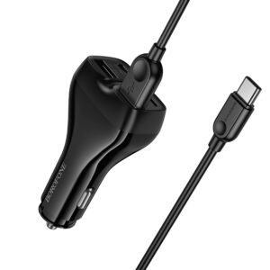 Borofone automobilinis įkroviklis BZ35 Leader - 2 x Typ C + 2 x USB - PD 30W su kabeliu USB į Typ C juodos spalvos - Image 4