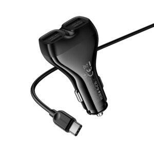 Borofone automobilinis įkroviklis BZ35 Leader - 2 x Typ C + 2 x USB - PD 30W su kabeliu USB į Typ C juodos spalvos - Image 5