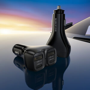 Borofone automobilinis įkroviklis BZ35 Leader - 2 x Typ C + 2 x USB - PD 30W su kabeliu USB į Typ C juodos spalvos - Image 6