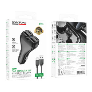 Borofone automobilinis įkroviklis BZ35 Leader - 2 x Typ C + 2 x USB - PD 30W su kabeliu USB į Typ C juodos spalvos - Image 8