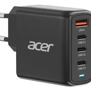 Acer 100W PD GaN Charger, 3 x USB C and 1 x USB A, EU Plug, 100W USB-C cable, Black, Retail Pack