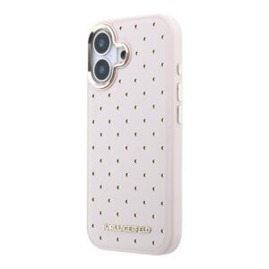 Karl Lagerfeld PU Perforated Gold Dots MagSafe dėklas skirtas Apple iPhone 17 rožinės spalvos