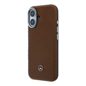 Mercedes PU Leather Wood Semi Wrap MagSafe dėklas skirtas Apple iPhone 17 Camel