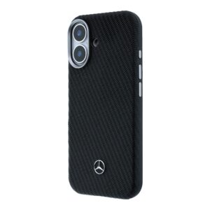 Mercedes PU Leather Wood Semi Wrap MagSafe dėklas skirtas Apple iPhone 17 juodos spalvos