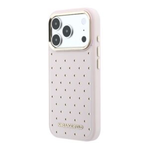 Karl Lagerfeld PU Perforated Gold Dots MagSafe dėklas skirtas Apple iPhone 17 Pro Max rožinės spalvos