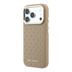 Karl Lagerfeld PU Perforated Gold Dots MagSafe dėklas skirtas Apple iPhone 17 Pro Max Beige