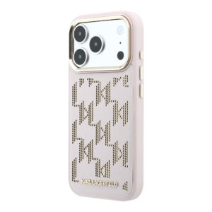 Karl Lagerfeld PU Perforated Monogram MagSafe dėklas skirtas Apple iPhone 17 Pro rožinės spalvos