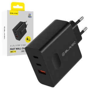 Blavec laidinis įkroviklis BC-11 GaN - USB + 2xTyp C - QC PD 65W 3A (TCBC11G-U2CB653A) juodos spalvos