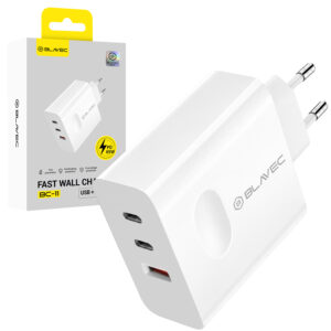 Blavec laidinis įkroviklis BC-11 GaN - USB + 2xTyp C - QC PD 65W 3A (TCBC11G-U2CW653A) baltos spalvos