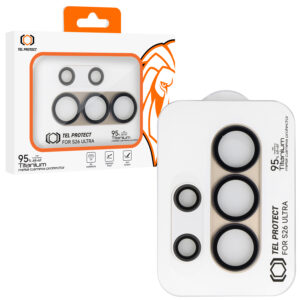 Grūdintas stiklas Tel Protect 95% AR+AF Full Metal Camera Protector į aparat skirtas Samsung Galaxy S26 Ultra aukso (island)