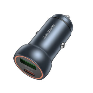 Borofone automobilinis įkroviklis BZ32A Fresh - USB + Typ C - QC 3.0 PD 30W pilkos spalvos