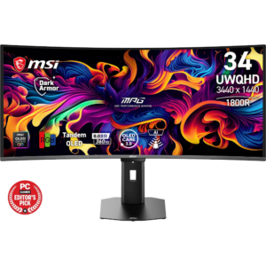 Monitorius MSI MPG 341CQR QD-OLED X36 / 86,4 cm (34") / 3440x1440 (UWQHD) / QD-OLED / 360Hz / 0.03 ms (GTG) / 300 nits / 1500000:1 / adjustable height