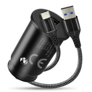 Automobilinis įkroviklis 1× USB QC3.0 18 W, juodas + 1 m USB-C laidas