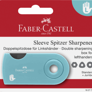 Drožtukas Faber-Castell Sleeve, su konteineriu, 2-jų skylučių, kairiarankiams, blisteryje