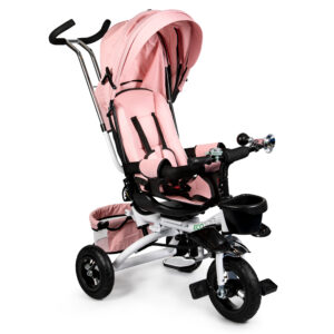 360° besisukantis triratis Deluxe su stogeliu, rožinis ECOTOYS