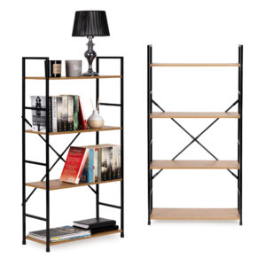 Moderni plati medinė lentyna su 4 lentynomis LOFT ModernHome