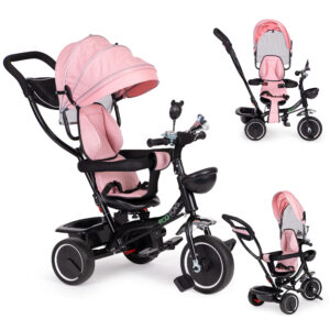 Triratis su besisukančia sėdyne, stogeliu, rožinis, ECOTOYS