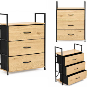 Spintelė su 3 medžiaginiais stalčiais 60 cm lentynų blokas tekstilinis organizatorius loft ModernHome