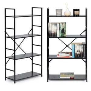 Moderni plati medinė lentyna su 4 lentynomis LOFT juoda ModernHome
