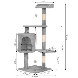 Kačių draskyklė-namelis su gultu, 110 cm, pilka, Petsi - Image 10