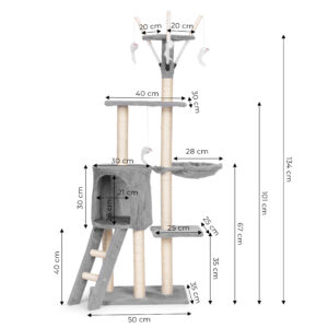 Katės draskyklė-namelis su gultu ir bokšteliu 134 cm pilka Petsi - Image 10