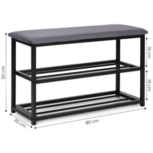 Apmuštas batų suoliukas su sėdyne 80 cm, 2 lentynos, ModernHome - Image 10