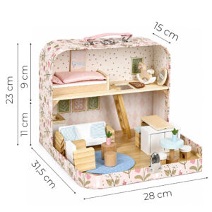 Lėlių namelis lagaminėlyje, dviaukštis, su mediniais baldais, 20 priedų rinkinys ECOTOYS - Image 10