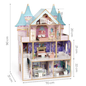 Medinis lėlių namelis Bella Castle, 4 aukštai, 5 kambariai, 15 baldų ECOTOYS - Image 10