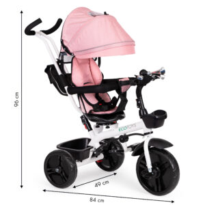 Triratis vežimėlis su 360° besisukančia sėdyne, rožinis ECOTOYS - Image 10