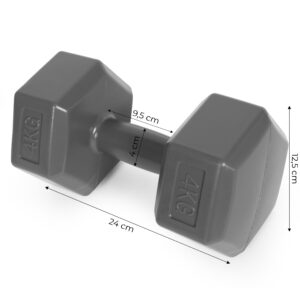 Šešiakampių hantelių rinkinys 2x4 kg, treniruočių svoriai, fitneso svoris, pilka, ModernHome - Image 10