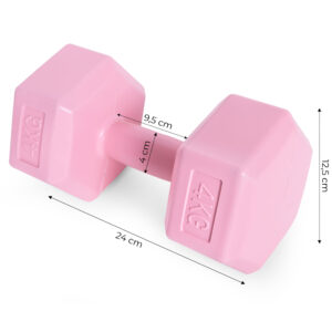 Šešiakampių hantelių rinkinys 2x4 kg, treniruočių svoriai, fitneso svoris, rožinė, ModernHome - Image 10
