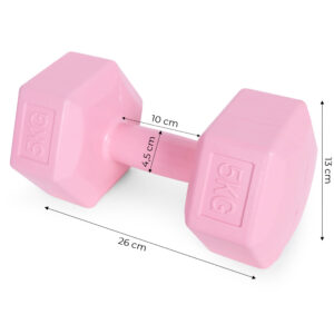 Šešiakampių hantelių rinkinys 2x5 kg, svoriai mankštai, fitneso svoris, rožinė, ModernHome - Image 10