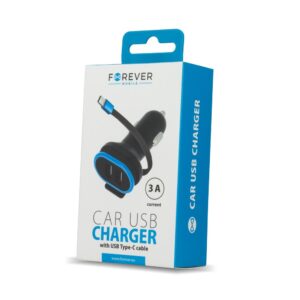 Forever CC-02 automobilinis įkroviklis 2x USB 3A juodas su USB-C laidu 0,2 m - Image 3