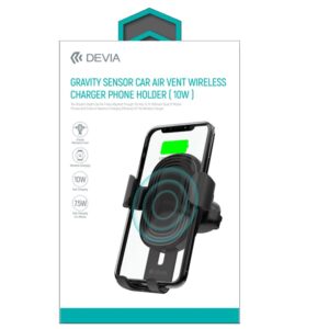 Devia automobilinis laikiklis Gravity su belaidžiu indukciniu įkrovikliu, juodas, 10W, tvirtinamas į ventiliacijos groteles - Image 7