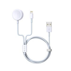 Devia laidas 2in1 Smart EA199 USB - Lightning baltas su indukciniu magnetiniu įkrovikliu Apple Watch