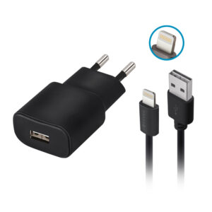 Forever TC-01 įkroviklis 1x USB 2A juodas + Lightning laidas