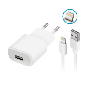Forever TC-01 įkroviklis 1x USB 1A baltas + Lightning laidas