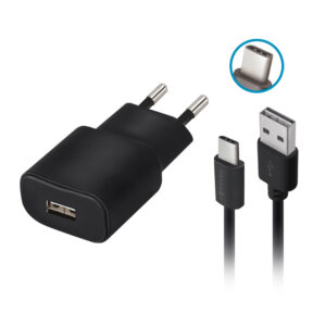 Forever TC-01 įkroviklis 1x USB 2A juodas + USB-C laidas