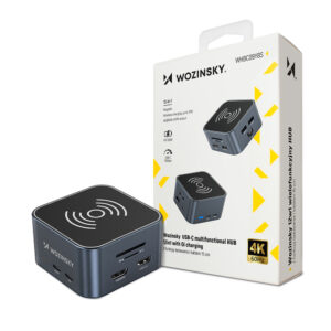 Hub USB-C 12 in 1 Wozinsky WHBC09Y8S multifunctional, with wireless charging function, aluminum, with 15 cm cable - pilkos spalvos