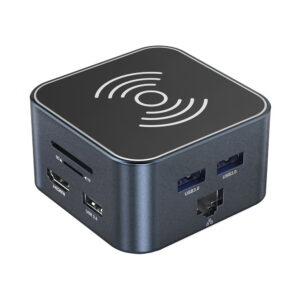 Hub USB-C 12 in 1 Wozinsky WHBC09Y8S multifunctional, with wireless charging function, aluminum, with 15 cm cable - pilkos spalvos - Image 3