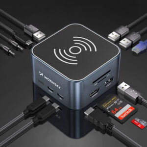 Hub USB-C 12 in 1 Wozinsky WHBC09Y8S multifunctional, with wireless charging function, aluminum, with 15 cm cable - pilkos spalvos - Image 6
