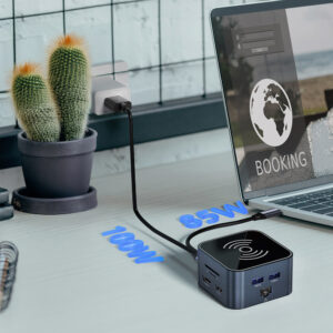 Hub USB-C 12 in 1 Wozinsky WHBC09Y8S multifunctional, with wireless charging function, aluminum, with 15 cm cable - pilkos spalvos - Image 7