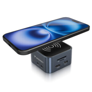 Hub USB-C 12 in 1 Wozinsky WHBC09Y8S multifunctional, with wireless charging function, aluminum, with 15 cm cable - pilkos spalvos - Image 5