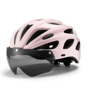 Rockbros Bike Helmet with Visor, Detachable UV Goggles, Detachable Visor, Unisex - Pink - Image 2